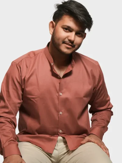 Essentials | RUST  Enriched Cotton MANDARIN COLLER Shirt