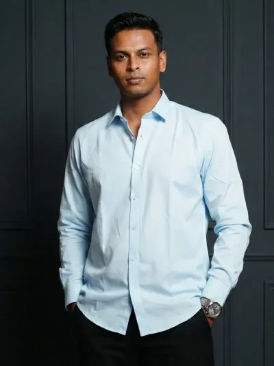 essentials | ice blue enriched cotton shirt