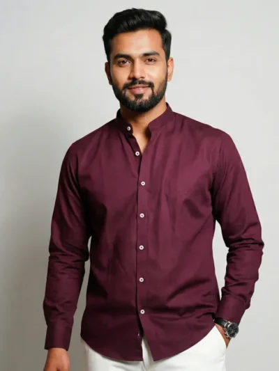 essentials | wine enriched cotton mandarin coller shirt